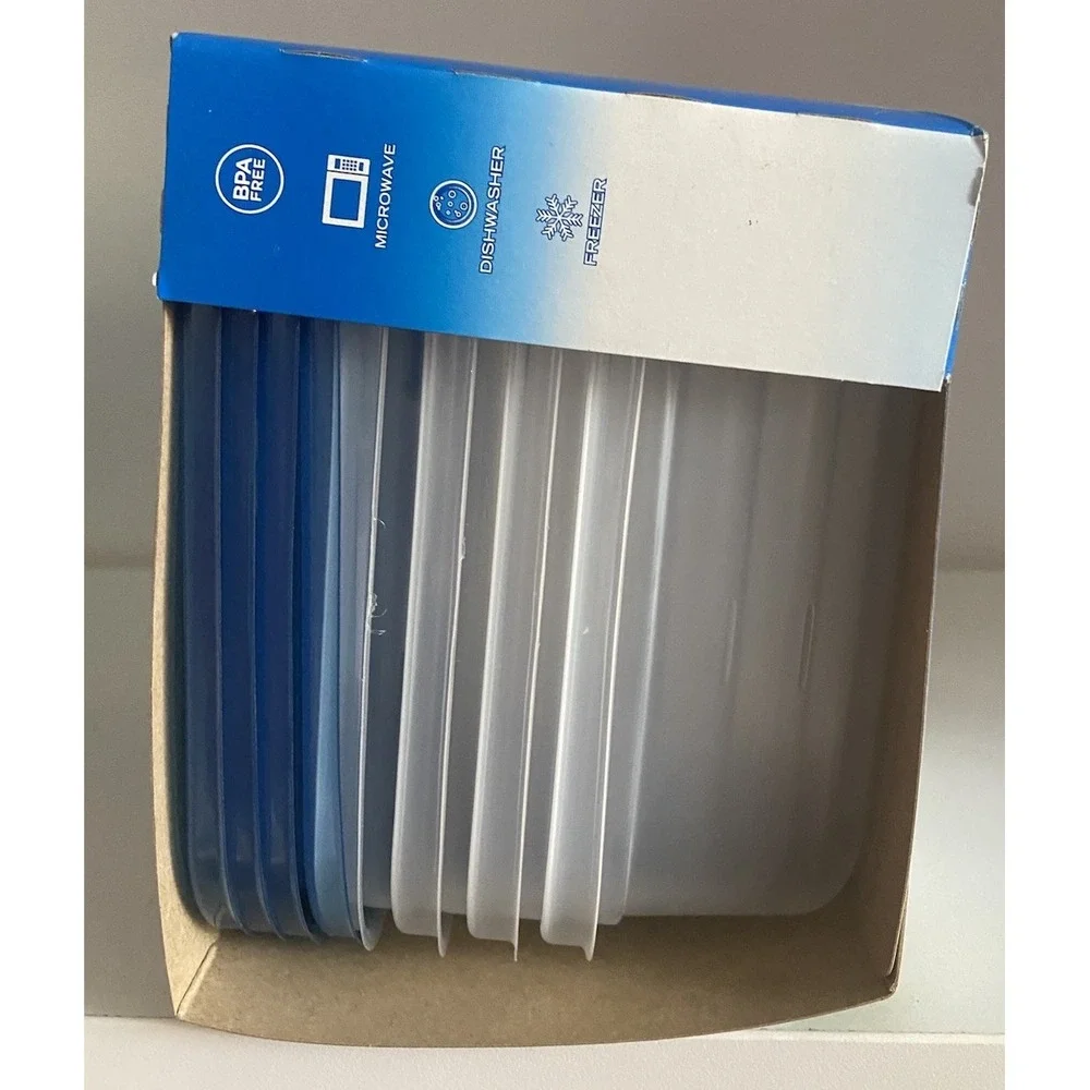 TWO Packs Ziploc Container Small Square 4Ct,  Clear Blue Stackable Storage = 8